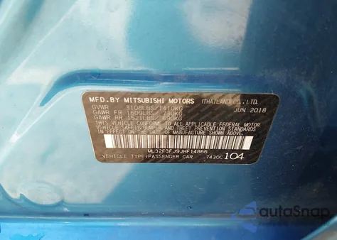 2018 Mitsubishi Mirage G4 Es z USA, uszkodzony, nr VIN ML32F3FJ9JHF14866